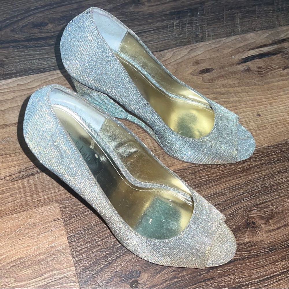 Silver & gold reflective wedge heels
